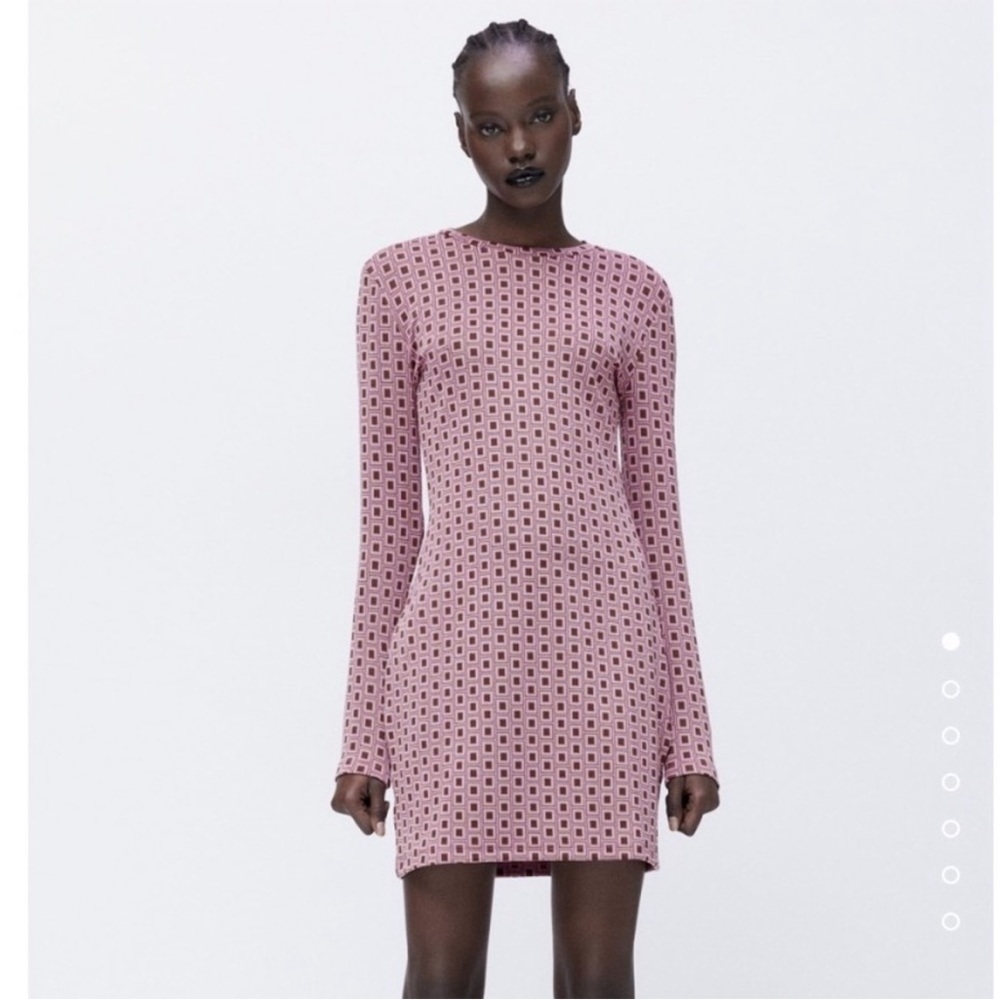 NWT Zara Pink Retro Print Jacquard Mini Dress Size Medium
